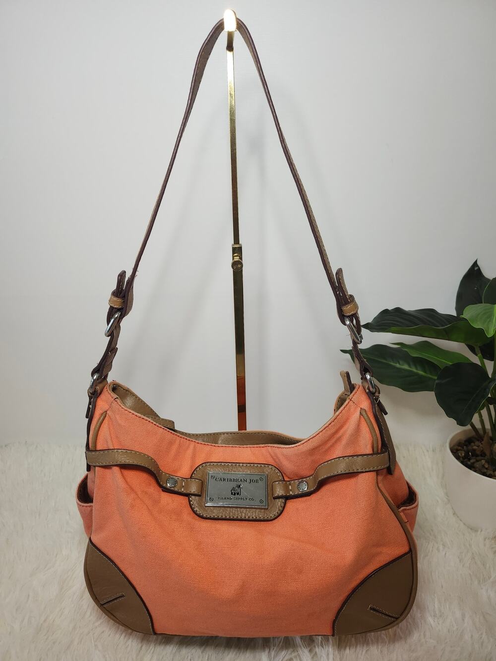 Caribbean Joe Canvas Shoulder Bag Coral Peach Casual
